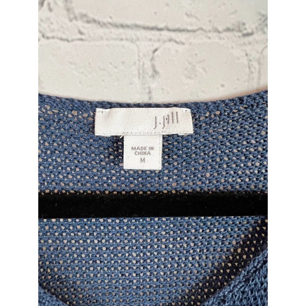 J.JILL blue semi-sheer short sleeve cotton blend top sweater pullover M NWOT - Picture 2 of 6